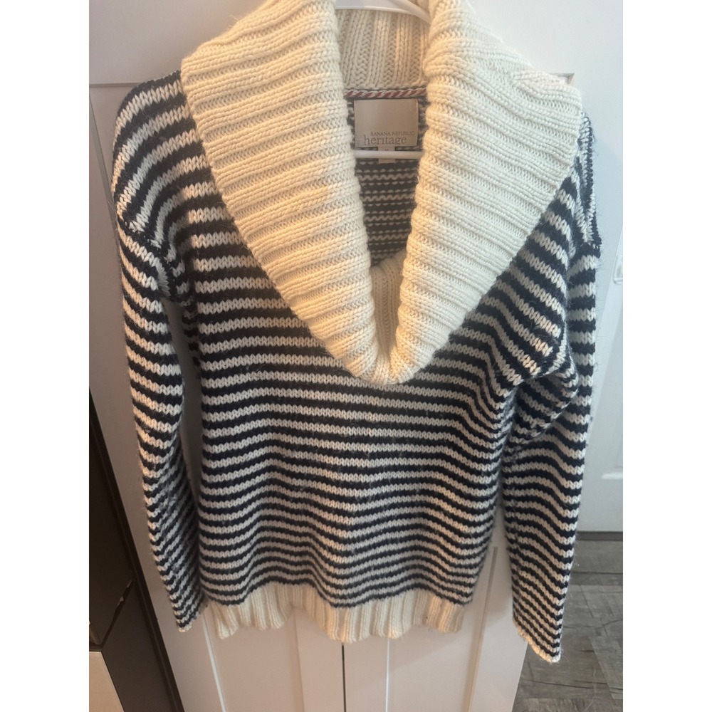 Banana Republic Heritage Alpaca Mohair Blend Striped Shawl Collar Sweater Navy M